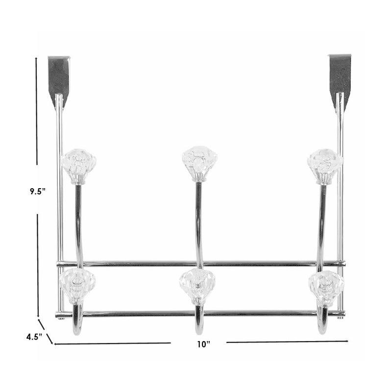 Home Basics 3 Hook Over the Door Hooks with Crystal Knobs, Organize Clothes, Coats, Robes, Towels For Bedroom, Bathroom Or Closet, Chrome - Image 4